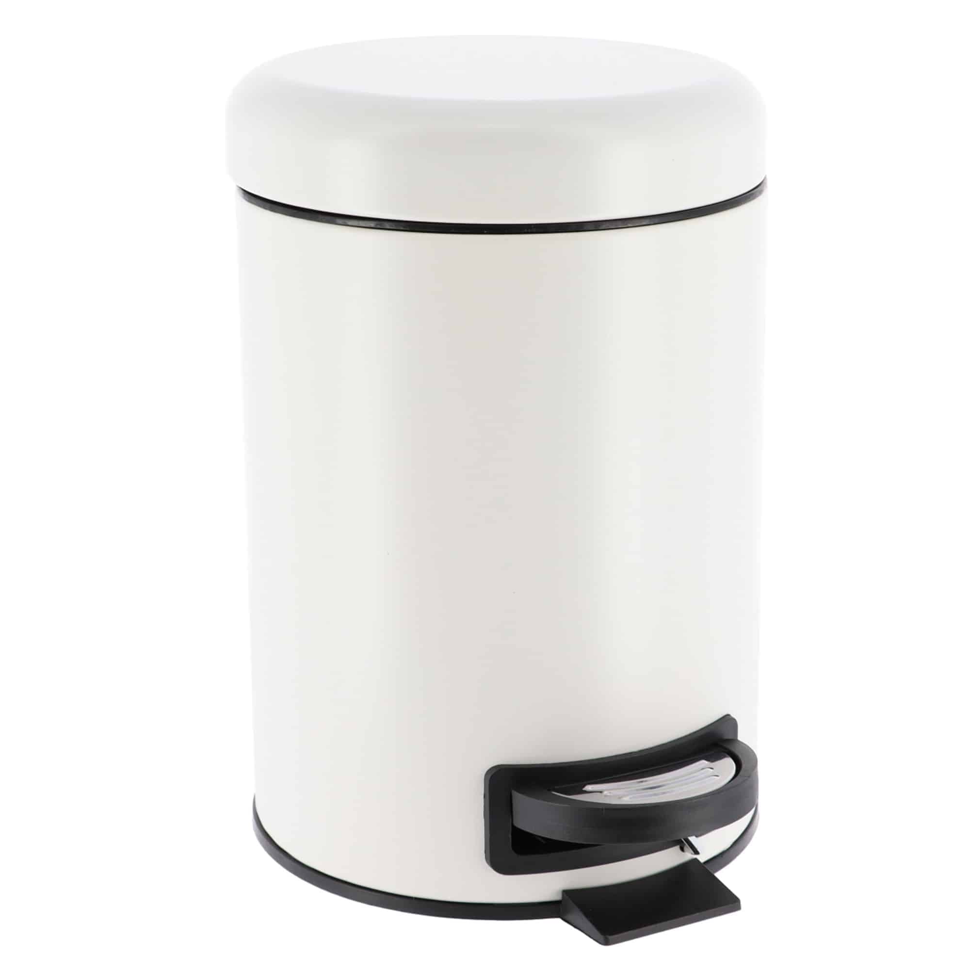 White Metal Soft Close Lid Bathroom Pedal Trash Can, 3 Liters