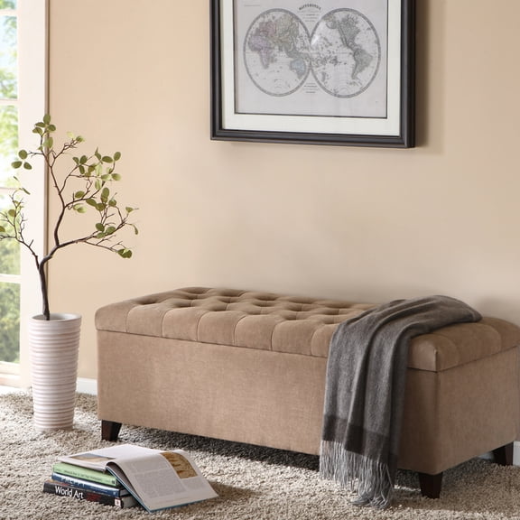Soft Close Lid Storage Bench / Button Tufted Design for Bedroom