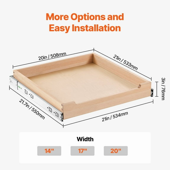 Soft Close Slide Out Shelf 20"W x 21"D - Wooden Pull Out Cabinet Organizer for Pantry & Kitchen