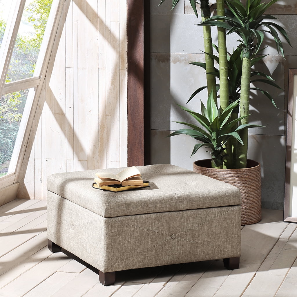 Soft Close Storage Ottoman,Sand Polyester Furniture Primary Living Space Ottomans - Walmart.com