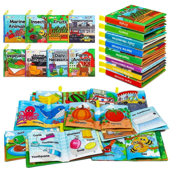 Soft Cloth Books Baby Books Bath Books 8-Pack For Baby Infant Toddler Kid Crinkle Washable Chewable Early Educational Preschool Learning Giftable