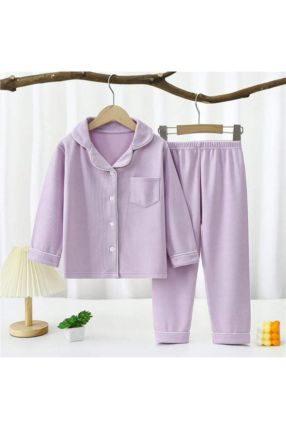 Soft Clothing for Kids New Toddler Baby Kids Winter Boys Girls Solid Color Long Sleeved Button Thin Velvet Home Wear Clothes Suit Style B-45 Purple 18 Months