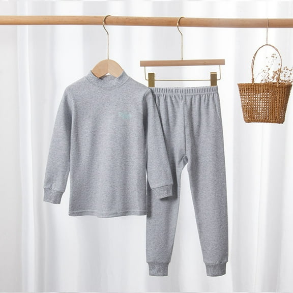 Soft Clothing for Kids New Children's Soft and Warm Underwear Set Collar Base Layer Fall Clothes and Pants Style B-22 Gray 9 Years