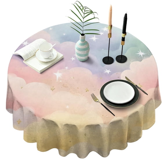 Soft Cloud Starry Scene Round Tablecloth 60"x60",Wrinkle Wipeable Table Cloth for Kitchen Dining Room Picnic Patio Party