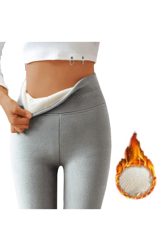 Soft Clouds Fleece Leggings for Women Casual Warm Winter Solid Pants Thermal Tights High Waist Yoga Pants Light Gray XL