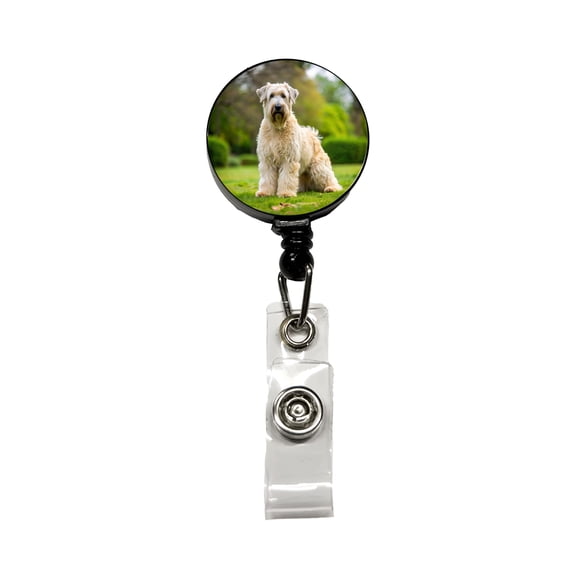 Soft Coated Wheaten Terrier Dog Photo Retractable Reel ID Badge Key Card Name Tag Holder with Clip