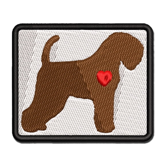 Soft Coated Wheaten Terrier Dog with Heart Applique Multi-Color Embroidered Iron-On Patch - 2.0 Inch Mini
