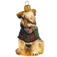 thumbnail image 1 of Soft Coated Wheaten Terrier with Tartan Plaid Coat Polish Glass Dog Ornament, 1 of 2