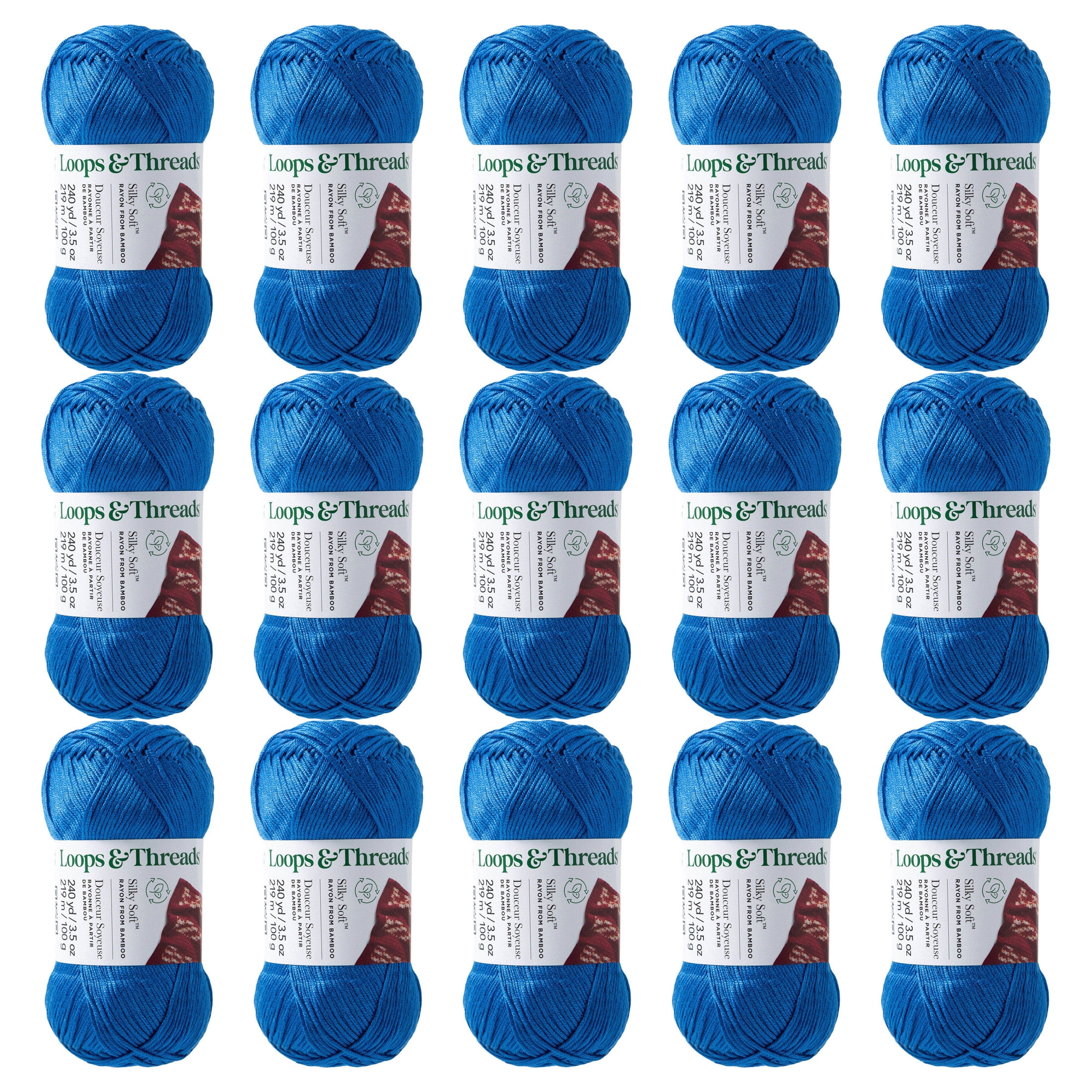 Loops & Threads Soft Cobalt Silky Soft Yarn - Light Weight Yarn for Knitting, Crochet, Weaving, Arts & Crafts, 15 Pack