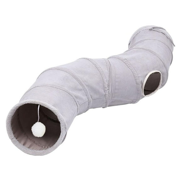 Soft Collapsible Cat Tunnels Interactive Toy with Play Ball and Holes Bed Tent Pet Tubes for Puppy, Kitty, Kitten, Rabbit Gray