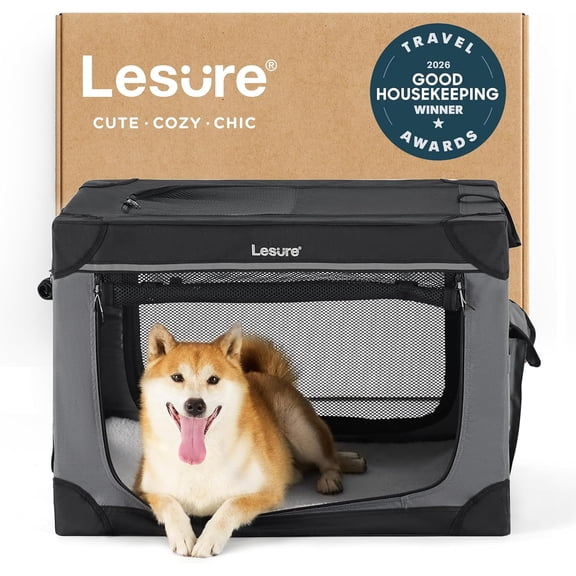 Soft Collapsible Dog Crate 30 Inch Portable Travel Crate for Medium Dogs 4-Door Foldable Pet Kennel with Mesh Windows Black