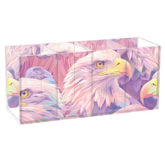 Soft Color Eagle Head Acrylic Pencil Pen Holder Cup 4 Compartments Desktop Organiser 7.87"x2.78"x3.54"