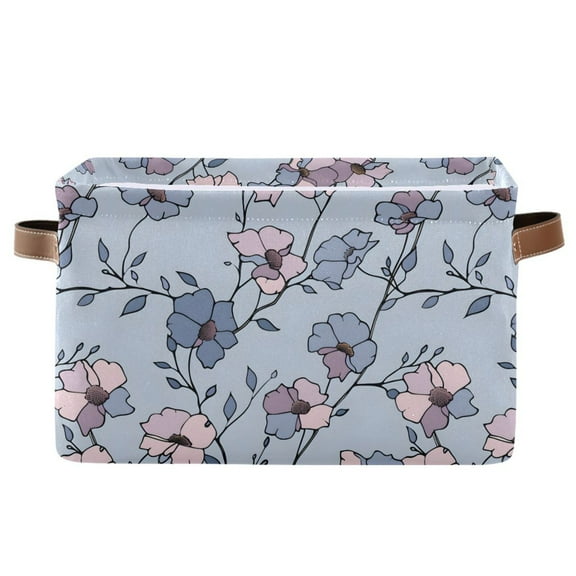 Soft Color Flower Storage Bins with Handle Fabric Organizer Basket Foldable Box 1 Pack 14.2x10.2x8.3