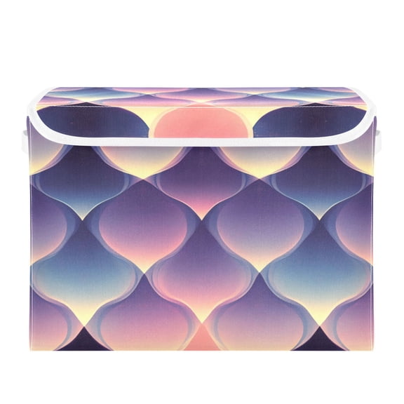 Soft Color Geometry Large Storage Bins with Linen Collapsible Lid Storage Box 16.7 x 12.6 x 11.8in