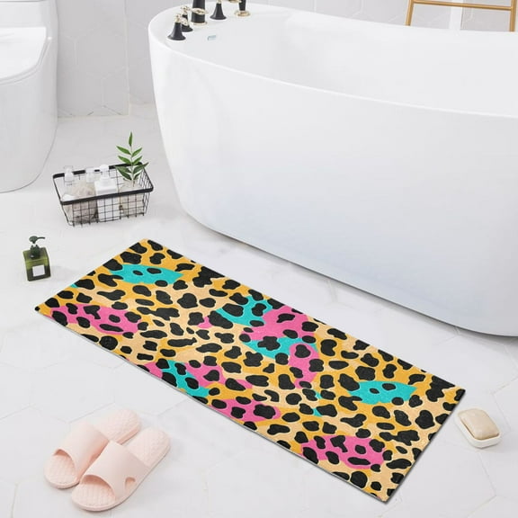 Soft Color Leopard Print Bath Mat 39x20 Non-Slip Bathroom Rugs Absorbent Soft Plush Quick Dry for Tub Shower Kitchen Home Decor