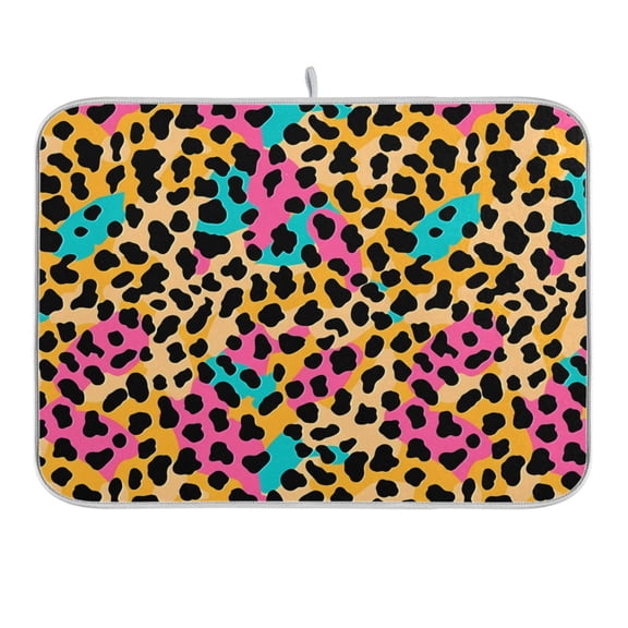 Soft Color Leopard Print Dish Drying Mat 16x18 Absorbent Microfiber Draining Rack Pad for Kitchen Counter Sink