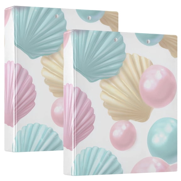 Soft Color Shells and Pearls Round Ring Binder 3 Rings 1.5" Capacity File Storage for A4 Size 1 Pack