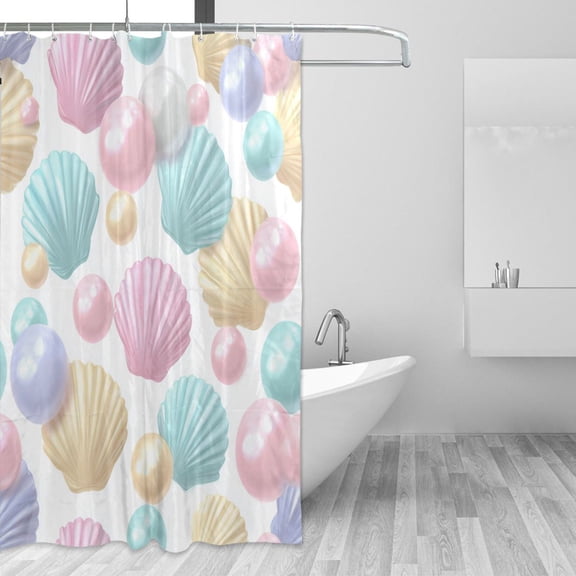 Soft Color Shells and Pearls Shower Curtains with 12 Hooks Waterproof Bathroom Decor 66" x 72"