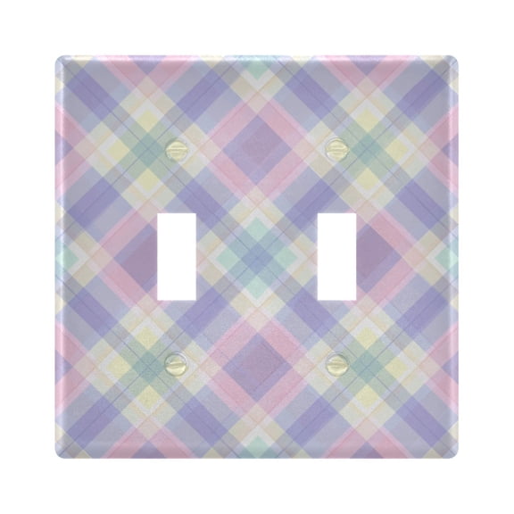 Soft Colored Checkered Pattern Light Switch Cover Electrical Outlet Cover Replaceable Wall Plates 2-Gang