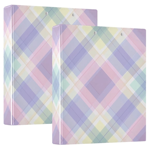 Soft Colored Checkered Pattern Round Ring Binder 3 Rings 1.5" Capacity File Storage for A4 Size 1 Pack