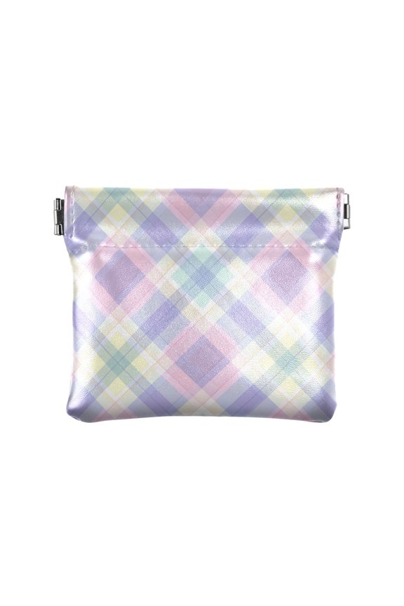 Soft Colored Checkered Pattern Women's Coin Purses Change Pouches Wallets Makeup Bags Portable Jewelry Bags Cosmetic Accessories