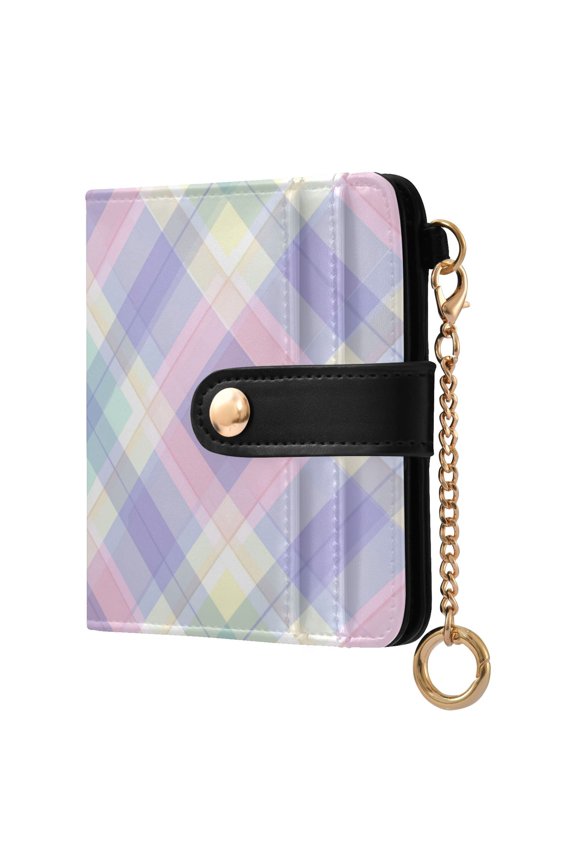 Soft Colored Checkered Pattern Women's Wallet PU Leather Card Cases RFID Blocking Purse Billfold with Key Ring