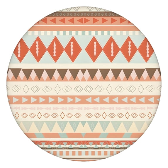 Soft Colored Geometric Pattern Round Fitted Tablecloth with Elastic Edge,Dining Table Cover Waterproof,Outdoor Round Tablecloth for Camping,Dining,Indoor and Outdoor