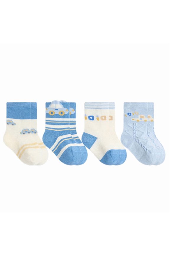Soft Combed Cotton Childrens Socks 4 Pairs Seamless Stitching All Patterns