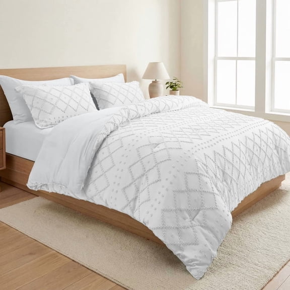Vccoem 7-Piece King Comforter Set Bed in a Bag - White Boho Tufted Luxury Bedding Set, Ultra Soft & Breathable All Season Comforter with Sheets & Pillowcases