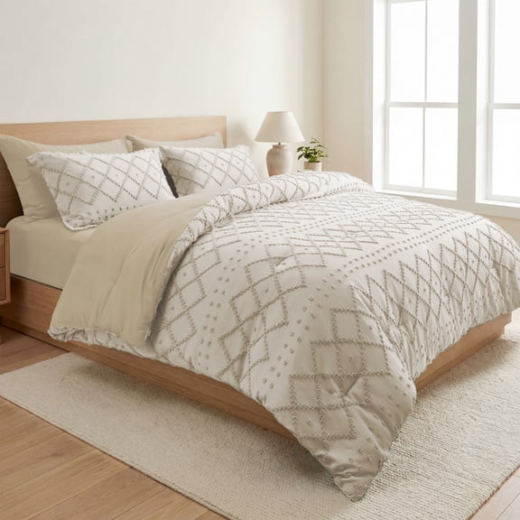 Vccoem 7-Piece Queen Comforter Set Bed in a Bag - Cream Boho Tufted Luxury Bedding Set, Ultra Soft & Breathable All Season Comforter with Sheets & Pillowcases