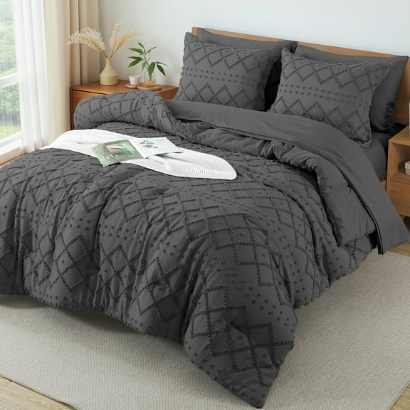 Vccoem 7-Piece Queen Comforter Set Bed in a Bag - Gray Boho Tufted Luxury Bedding Set, Ultra Soft & Breathable All Season Comforter with Sheets & Pillowcases