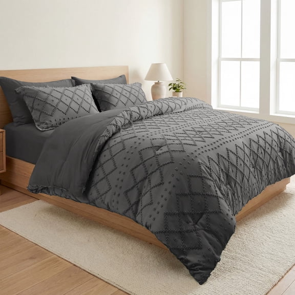 Vccoem 7-Piece Queen Comforter Set Bed in a Bag - Gray Boho Tufted Luxury Bedding Set, Ultra Soft & Breathable All Season Comforter with Sheets & Pillowcases