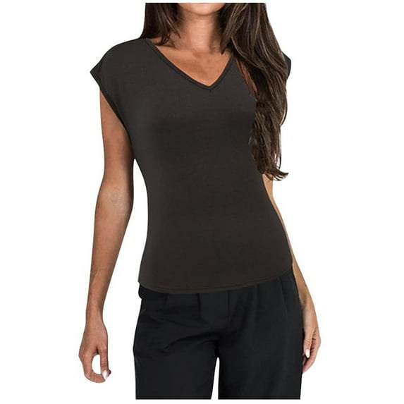 Soft Comfortable Tshirts for Women V Neck Solid Color Short Sleeve Shirt Fashion Casual Loose Cotton Tops (Gray M)