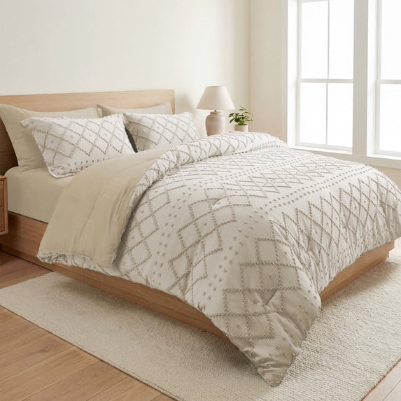 Vccoem 5-Piece Twin Comforter Set Bed in a Bag - Cream Boho Tufted Luxury Bedding Set, Ultra Soft & Breathable All Season Comforter with Sheets & Pillowcases