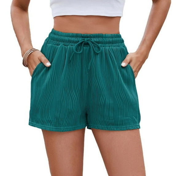 Soft Comfy Activewear Lounge Textured Shorts with Pockets and Drawstring for Women blue XXL
