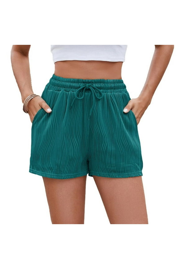 Soft Comfy Activewear Lounge Textured Shorts with Pockets and Drawstring for Women blue XXL