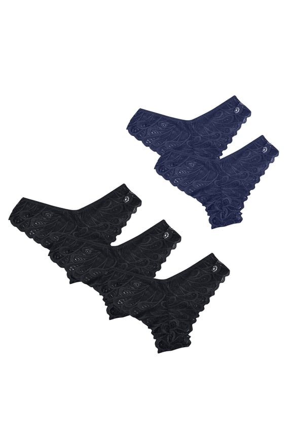 Soft Comfy Lace Panties Underwear Women's 5 Pack Breathable V-Waist Hip Lifting Briefs Sexy See Through Thongs