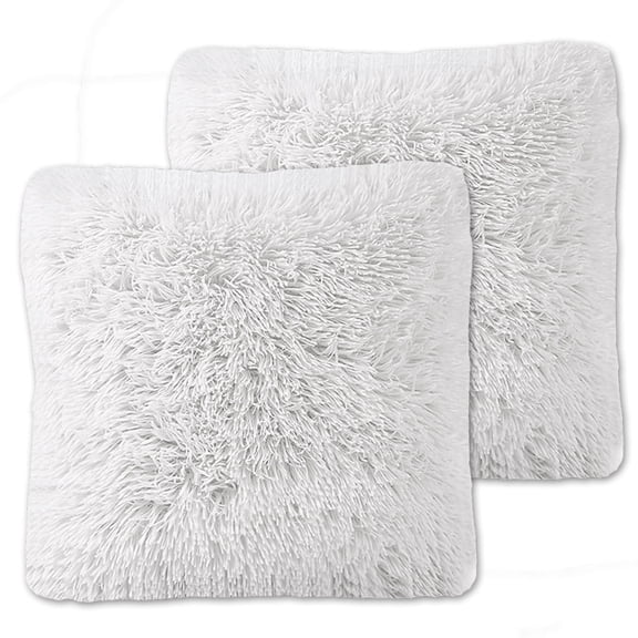 Soft & Comfy Plush Faux Fur Throw Pillows 2-Pack 18" x 18" - White