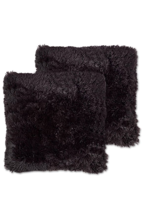 Soft & Comfy Plush Faux Fur Throw Pillows 2-Pack 18" x 18" - Black