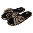 thumbnail image 1 of Soft Comfy Woven Leopard Pattern Non-Slip Indoor Cozy Pom Knit Relaxing Slippers, 1 of 5