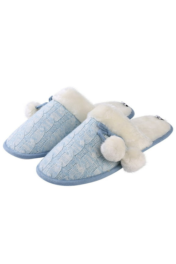 Soft Comfy Woven Non-Slip Indoor Cozy Pom Knit Relaxing Slippers