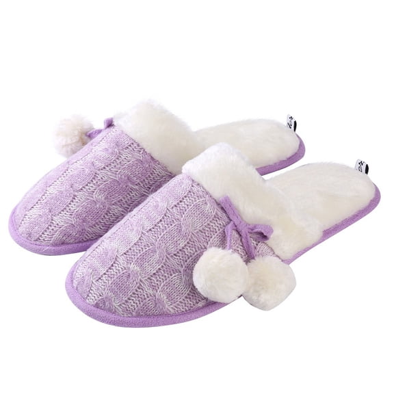 Soft Comfy Woven Non-Slip Indoor Cozy Pom Knit Relaxing Slippers