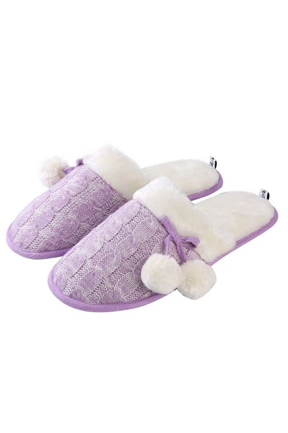 Soft Comfy Woven Non-Slip Indoor Cozy Pom Knit Relaxing Slippers