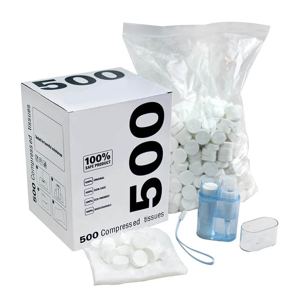 Soft Compressed Towels Biodegradable Wipe Mini Magic Coin Tissues with Carrying Dispenser, Portable for Home Beauty Backpacking Camping Outdoor Accessories