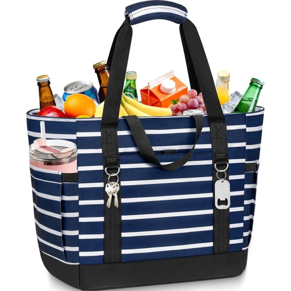 Soft Cooler Bag Insulated for Travel,Large Insulated Grocery Bags with Zippered Top,PEVA Collapsible Delivery Cooler Bag for Beach, Travel, Picnics