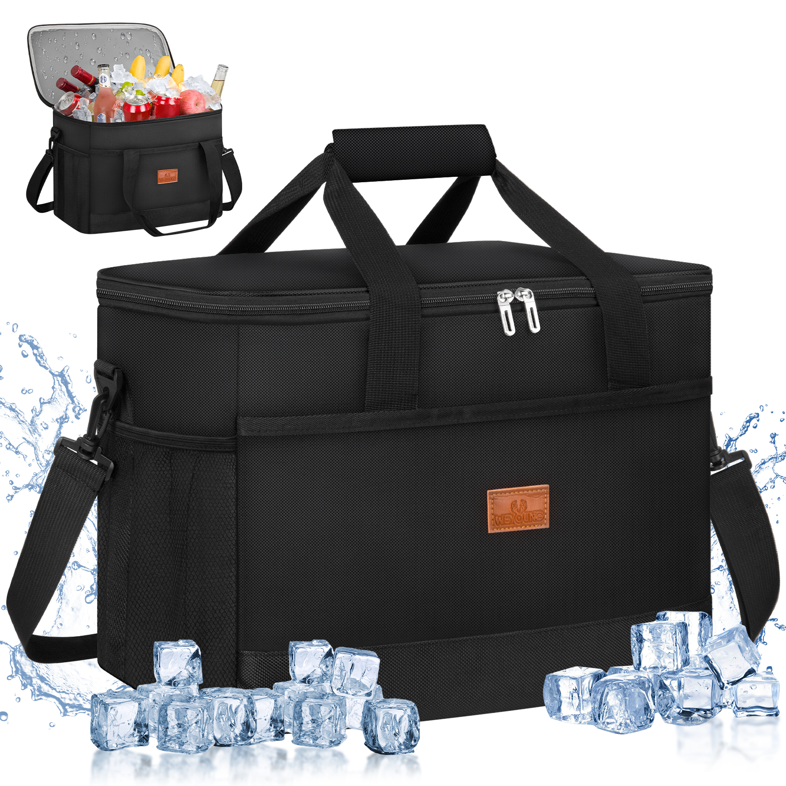 48 Cans Camping Cooler Bag, Soft Sided Cooler Bag, Insulated Ice Chest, 100% Leakproof and Portable Lunch Cooler Bags Travel Beach Trip Camping Picnic Coolers for Outdoor Activities, Black