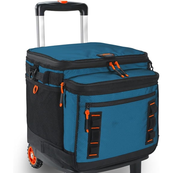 Soft Cooler with Wheels, Wheeled Cooler with Handle, Leak Proof Rolling Cooler Insulated Bag with All-Terrain Cart, Collapsible Rolling Ice Chest for Beach Picnic Camping Grocery