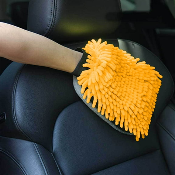 Soft Coral Fleece Car Wash Gloves - Double-Sided Cleaning Mitt for Automotive Detailing, Gentle Protection, Machine Washable (1-Pack, Yellow/Blue/Orange)