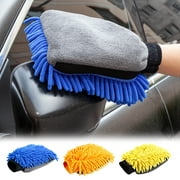 Soft Coral Fleece Car Wash Gloves - Double-Sided Cleaning Mitt for Automotive Detailing, Gentle Paint Protection, Machine Washable (1-Pack, Yellow/Blue/Orange)