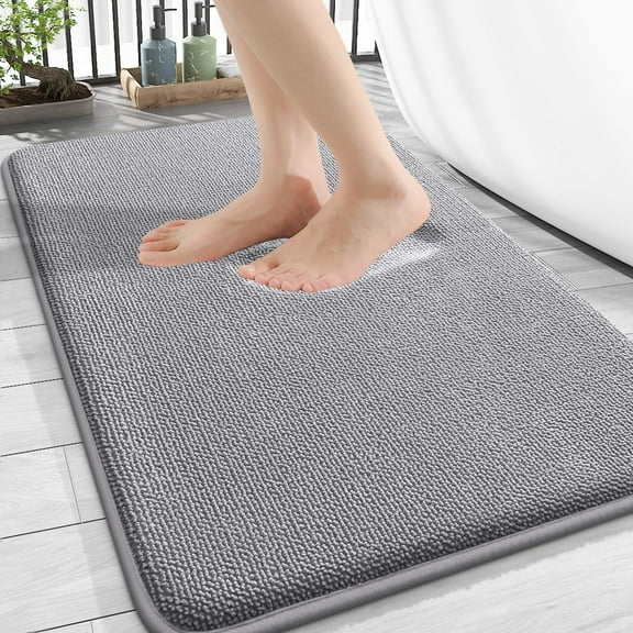 Soft Coral Velvet Bath Mat 30x20, Memory Foam Bathroom Rug, Quick Dry Non-Slip Machine Washable for Tub Shower, Grey Home Carpet